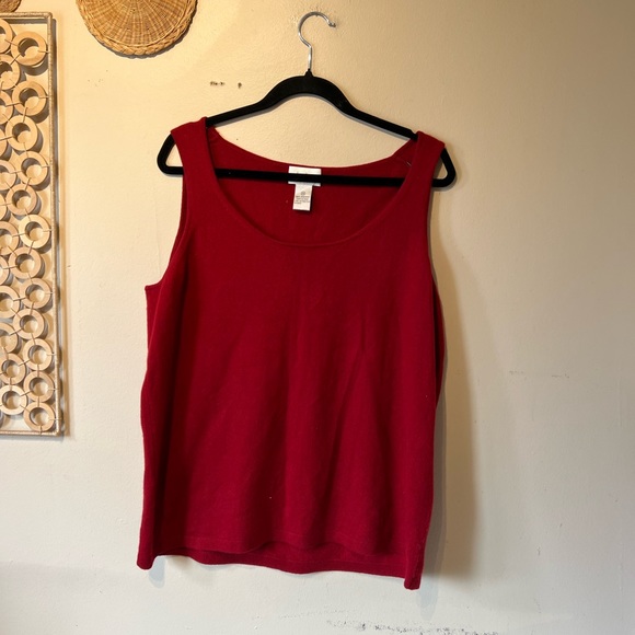 Neiman Marcus 1x maroon red sleeve less cashmere blouse… - Picture 3 of 6